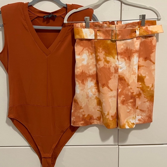 13. SP And 14. M/M Studio Badgley Mischka dark Orange bodysuit, shoulder pads - Picture 6 of 16